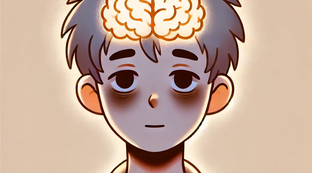 Een jongen afgebeeld die brain rot impliceert.