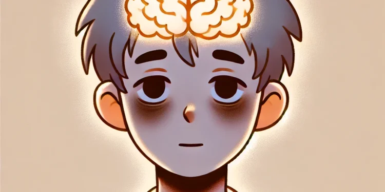 Een jongen afgebeeld die brain rot impliceert.