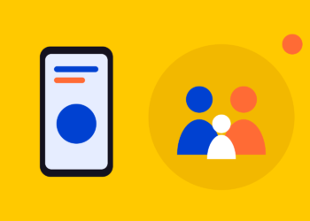 Illustratie van een ouder en kind met telefoons die met elkaar verbonden zijn