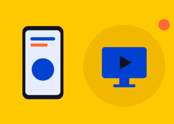 Illustratie van een afspeelknop met een schild, als symbool voor ouderlijk toezicht op YouTube
