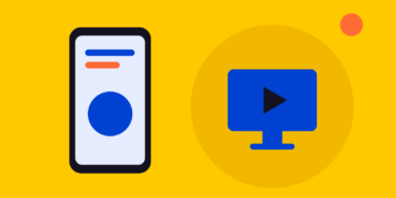 Illustratie van een afspeelknop met een schild, als symbool voor ouderlijk toezicht op YouTube