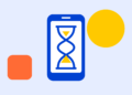 Illustratie: telefoon met zandloper, symbool voor schermtijd bij kinderen