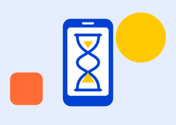 Illustratie: telefoon met zandloper, symbool voor schermtijd bij kinderen