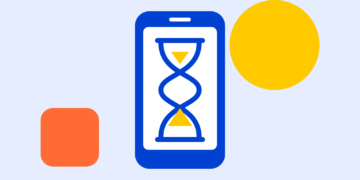 Illustratie: telefoon met zandloper, symbool voor schermtijd bij kinderen