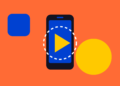 Illustratie: telefoon met afspeelknop, symbool voor eindeloos video kijken