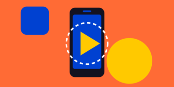 Illustratie: telefoon met afspeelknop, symbool voor eindeloos video kijken
