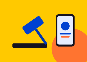Illustratie van een rechtershamer naast een smartphone